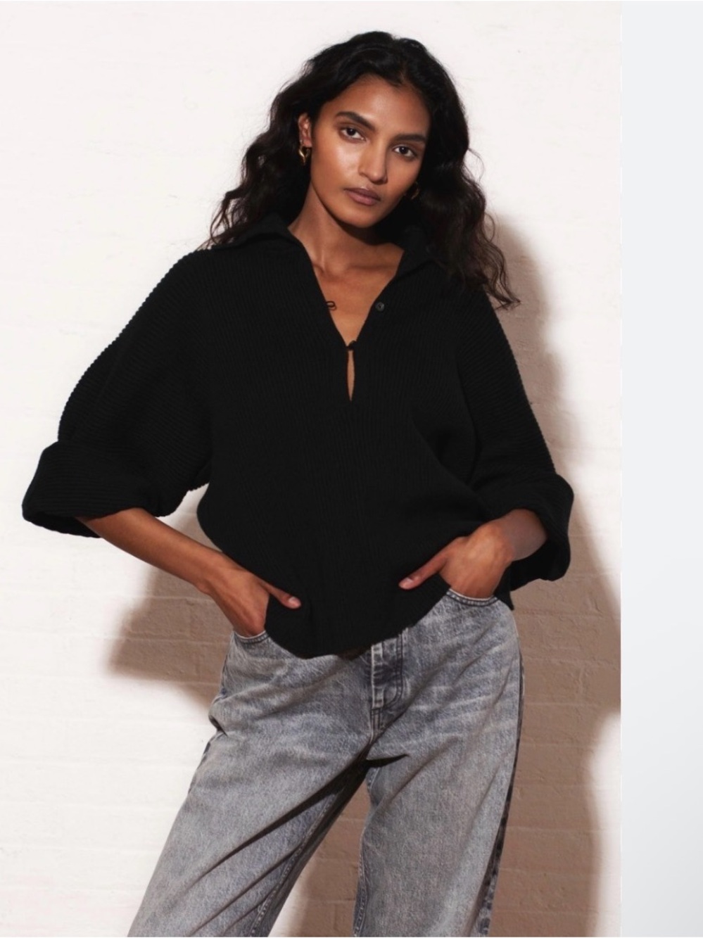 Ama Black Ribbed Knit Pullover - Mara Hoffman